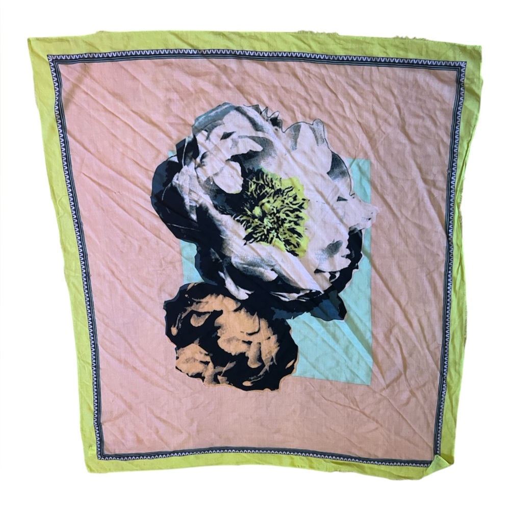 J. Crew 100% Wool Scarf Floral Yellow Blue Neon Vibrant Wrap Feminine Statement